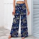 Buddha Stones Cotton Linen Vintage Paisley Floral Pattern Women's Elastic Waist Wide Leg Pants With Pockets