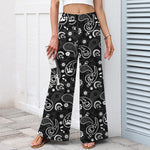 Buddha Stones Cotton Linen Vintage Paisley Floral Pattern Women's Elastic Waist Wide Leg Pants With Pockets