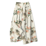 Buddha Stones Cotton Linen Vintage Floral Pattern Women's Elastic Waist Wide Leg Pants With Pockets