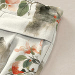 Buddha Stones Cotton Linen Vintage Floral Pattern Women's Elastic Waist Wide Leg Pants With Pockets
