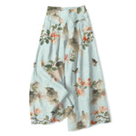 Buddha Stones Cotton Linen Vintage Floral Pattern Women's Elastic Waist Wide Leg Pants With Pockets