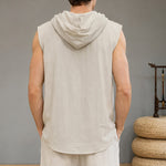 Buddha Stones Summer Casual Minimalist Button-Up Drawstring Solid Tank Top Men's Sleeveless Shirts