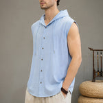 Buddha Stones Summer Casual Minimalist Button-Up Drawstring Solid Tank Top Men's Sleeveless Shirts