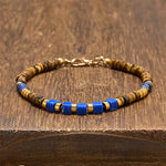 Buddha Stones Lapis Lazuli Tiger Eye Square Beaded Wisdom Bracelet
