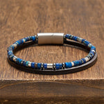 Buddha Stones Lapis Lazuli Truth Double Wrap Leather Bracelet