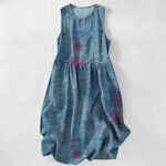 Buddha Stones Summer Casual Chinese Calligraphy Seal Pattern Women's Summer Sleeveless Midi Dress With Pockets