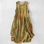 Buddha Stones Summer Casual Chinese Calligraphy Seal Pattern Women's Summer Sleeveless Midi Dress With Pockets