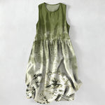 Buddha Stones Summer Casual Ink Bamboo Landscape Pattern Women's Summer Sleeveless Midi Dress With Pockets