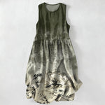 Buddha Stones Summer Casual Ink Bamboo Landscape Pattern Women's Summer Sleeveless Midi Dress With Pockets