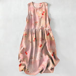 Buddha Stones Summer Casual Sweet Cherry Floral Pattern Women's Summer Sleeveless Midi Dress With Pockets