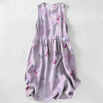 Buddha Stones Summer Casual Sweet Cherry Floral Pattern Women's Summer Sleeveless Midi Dress With Pockets
