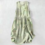 Buddha Stones Summer Casual Sweet Cherry Floral Pattern Women's Summer Sleeveless Midi Dress With Pockets