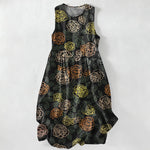 Buddha Stones Summer Casual Colorful Floral Sketch Pattern Women's Summer Sleeveless Midi Dress With Pockets
