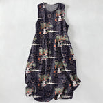 Buddha Stones Summer Casual Vintage Floral Medallions Leaves Pattern Women's Summer Sleeveless Midi Dress With Pockets