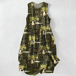 Buddha Stones Summer Casual Vintage Floral Medallions Leaves Pattern Women's Summer Sleeveless Midi Dress With Pockets