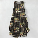 Buddha Stones Summer Casual Vintage Floral Medallions Leaves Pattern Women's Summer Sleeveless Midi Dress With Pockets