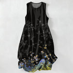 Buddha Stones Summer Casual Vintage Floral Branches Pattern Women's Summer Sleeveless Midi Dress With Pockets
