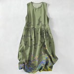 Buddha Stones Summer Casual Vintage Floral Branches Pattern Women's Summer Sleeveless Midi Dress With Pockets