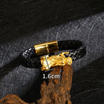 Buddha Stones Braided Leather Pi Xiu Fu Character Wealth Bracelet