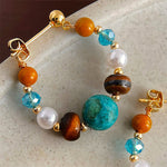 Buddha Stones Turquoise Tiger Eye Pearl Handmade Protection Earrings