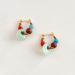 Buddha Stones Handmade Red Agate Aquamarine Black Rosewood Liuli Confidence Earrings