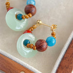 Buddha Stones Handmade Red Agate Aquamarine Black Rosewood Liuli Confidence Earrings