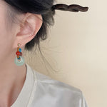 Buddha Stones Handmade Red Agate Aquamarine Black Rosewood Liuli Confidence Earrings