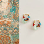 Buddha Stones Handmade Red Agate Aquamarine Black Rosewood Liuli Confidence Earrings