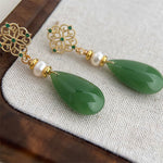 Buddha Stones Pearl Liuli Purity Teardrop Healing Earrings