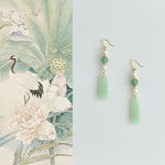 Buddha Stones Green Aventurine Pearl Liuli Teardrop Luck Earrings