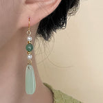 Buddha Stones Green Aventurine Pearl Liuli Teardrop Luck Earrings