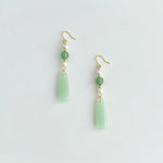 Buddha Stones Green Aventurine Pearl Liuli Teardrop Luck Earrings