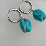 Buddha Stones Handmade Synthetic Turquoise Protection Tibetan Hoop Earrings