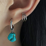 Buddha Stones Handmade Synthetic Turquoise Protection Tibetan Hoop Earrings
