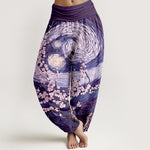 Buddha Stones Pure Cotton Starry Blossom Swirl Pattern Women's Elastic Waist Harem Pants
