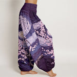 Buddha Stones Pure Cotton Starry Blossom Swirl Pattern Women's Elastic Waist Harem Pants