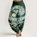 Buddha Stones Pure Cotton Starry Blossom Swirl Pattern Women's Elastic Waist Harem Pants