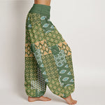 Buddha Stones Pure Cotton Bohemian Geometric Patchwork Pattern Women's Elastic Waist Harem Pants