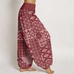 Buddha Stones Pure Cotton Bohemian Geometric Patchwork Pattern Women's Elastic Waist Harem Pants