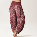 Buddha Stones Pure Cotton Bohemian Geometric Patchwork Pattern Women's Elastic Waist Harem Pants