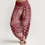 Buddha Stones Pure Cotton Bohemian Geometric Patchwork Pattern Women's Elastic Waist Harem Pants
