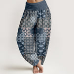 Buddha Stones Pure Cotton Bohemian Geometric Patchwork Pattern Women's Elastic Waist Harem Pants
