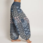 Buddha Stones Pure Cotton Bohemian Geometric Patchwork Pattern Women's Elastic Waist Harem Pants