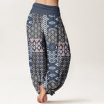 Buddha Stones Pure Cotton Bohemian Geometric Patchwork Pattern Women's Elastic Waist Harem Pants