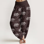 Buddha Stones Pure Cotton White Elephant Pattern Women's Elastic Waist Harem Pants