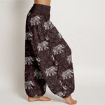 Buddha Stones Pure Cotton White Elephant Pattern Women's Elastic Waist Harem Pants