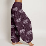 Buddha Stones Pure Cotton White Elephant Pattern Women's Elastic Waist Harem Pants