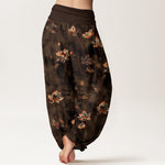 Buddha Stones Pure Cotton Vintage Lotus Floral Pattern Women's Elastic Waist Harem Pants