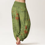 Buddha Stones Pure Cotton Chinese Calligraphy Seal Pattern Women's Elastic Waist Harem Pants