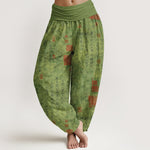 Buddha Stones Pure Cotton Chinese Calligraphy Seal Pattern Women's Elastic Waist Harem Pants